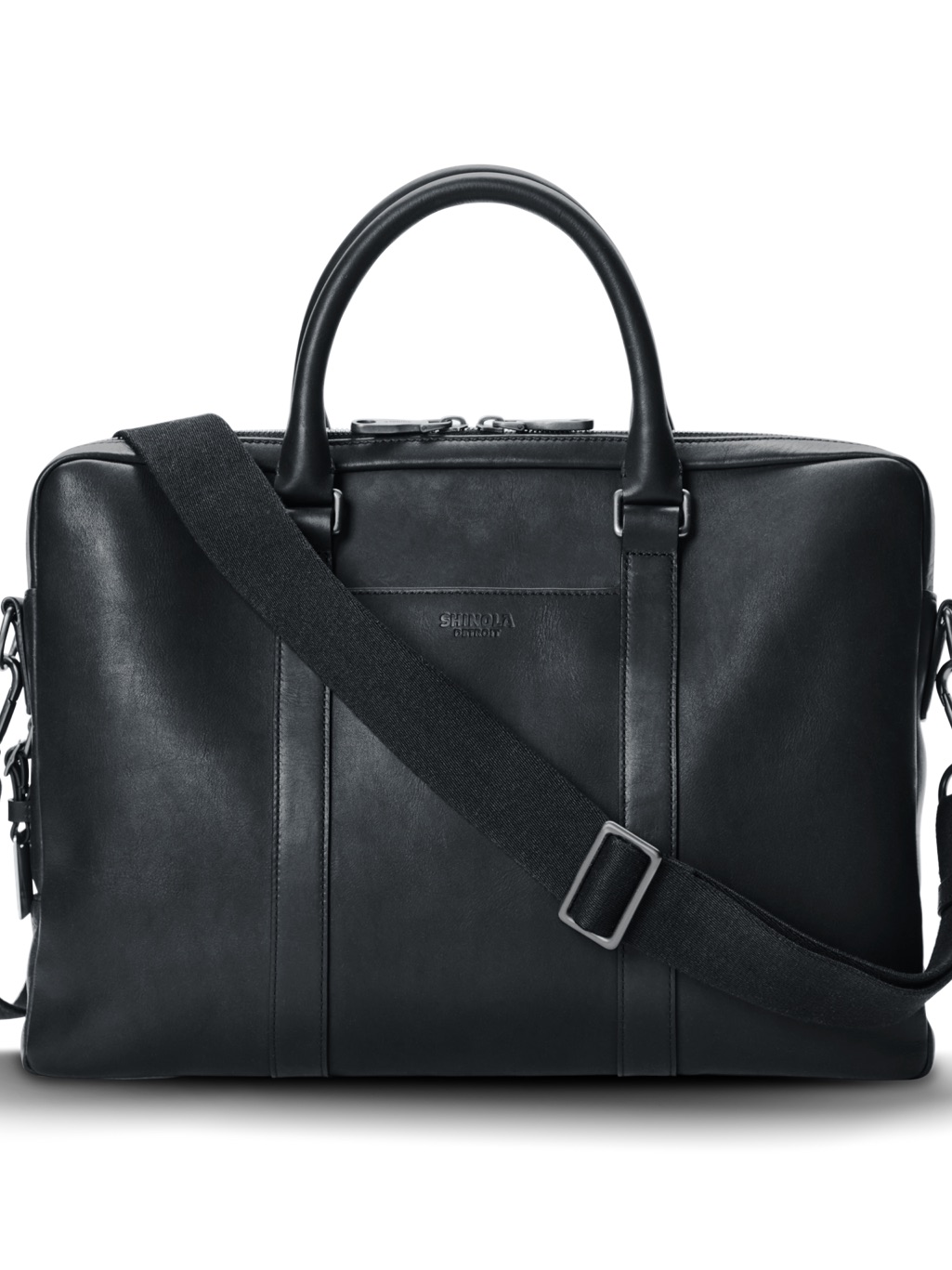 Shinola Black Leather Computer Briefcase With Removable Strap